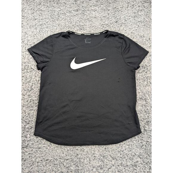 Nike Shirt Women Medium Black Dri Fit Round Neck Tennis Athleisure Golf Gym - Picture 1 of 6